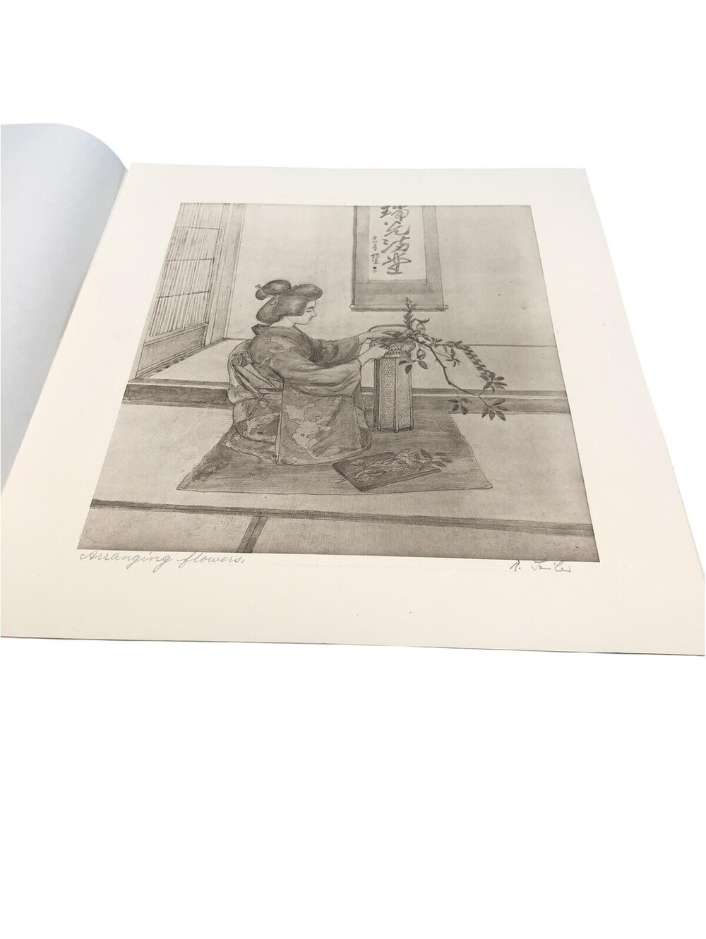 Arranging Flowers Japanese Woman Limited Edition Signed Print 15x13 B&W Art